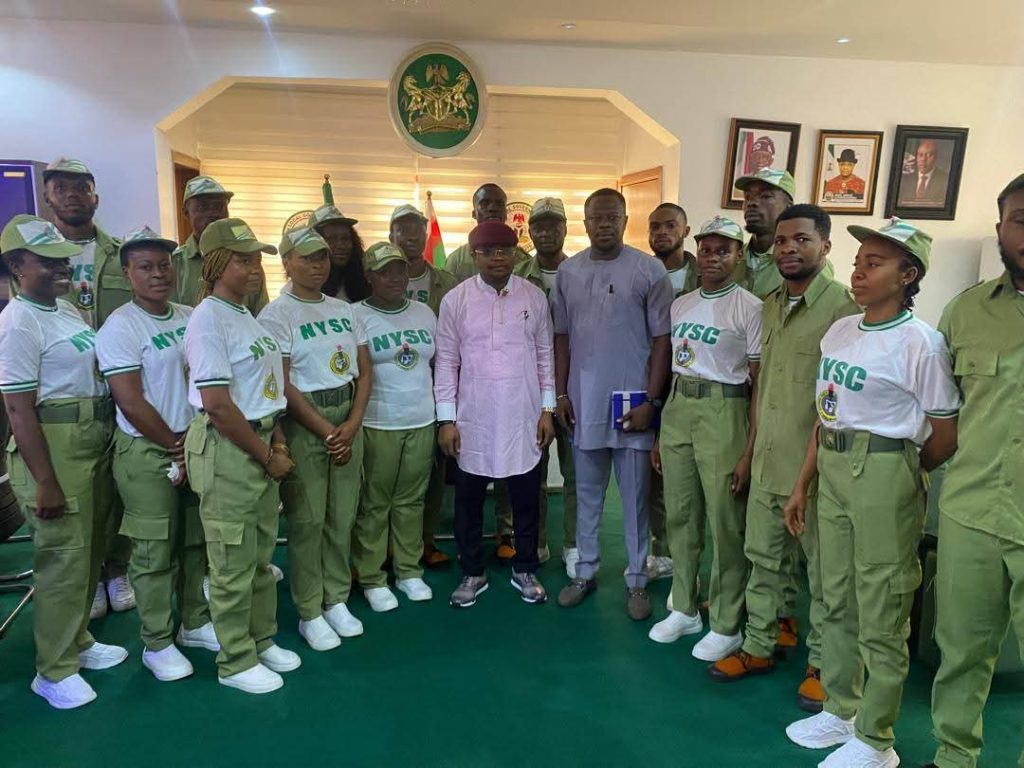 Hon. Uchechukwu Obasi addressing 2025 Batch B Stream II Corps Members posted to Omuma Local Government Area.