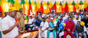 Ekiti State Governor Biodun Oyebanji with youths during an empowerment programme in Ekiti State.