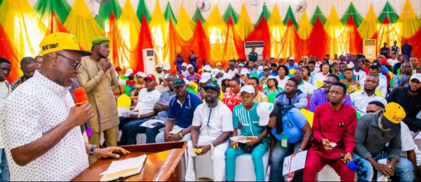 Ekiti State Governor Biodun Oyebanji with youths during an empowerment programme in Ekiti State.